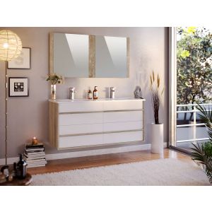 Móveis de casa de banho tawa 4 gavetas 120 cm carvalho e branco t-bath