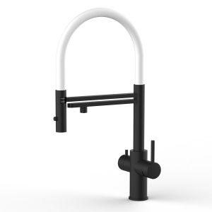 Grifo de cocina 5 vías acero inox ducha 2 chorros amovible, negro / blanco