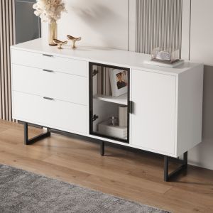 Aparador com vitrina e 3 gavetas branco 78x160x36cm