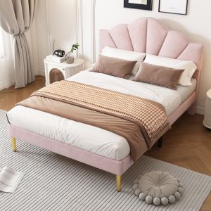 Cama estofada 140x190cm com arrumação veludo – rosa