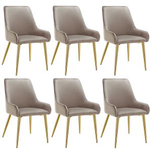 6 cadeiras de sala de jantar estofadas, aço, aterciopelado, cinzento topo