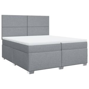 vidaXL cama box spring con colchón tela gris claro 200x200 cm