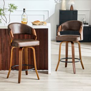 Taburetes de bar retro de madera marrón con respaldo set de 2 95 cm