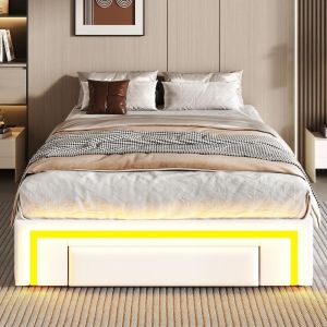 Cama 90x200cm com arrumação LED rgb branca