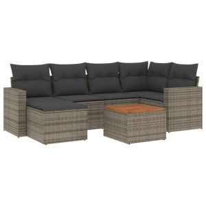 vidaXL set de sofás de jardín 7 piezas con cojines ratán pe gris