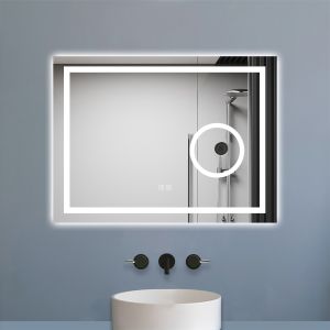 Espelho de casa de banho LED 80×60cm + espelho de aumento + bluetooth
