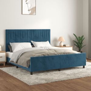 Cama c/ cabeceira 180x200 cm veludo azul-escuro seaw8457