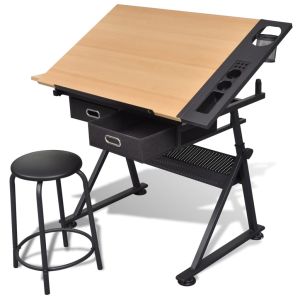 Mesa de desenho com tampo inclinável/banco/2 gavetas pt8547