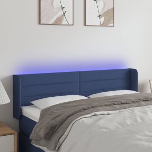 Cabeceira de cama c/ luzes LED tecido 147x16x78/88 cm azul ptob4251