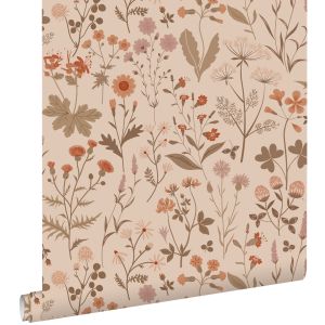 Estahome papel de parede flores silvestres rosa terracota 53 cm x 10.05 m