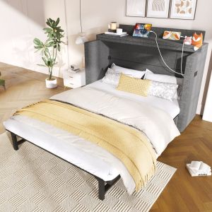 Cama com arrumação 140x200cm com gaveta em linho cinzento