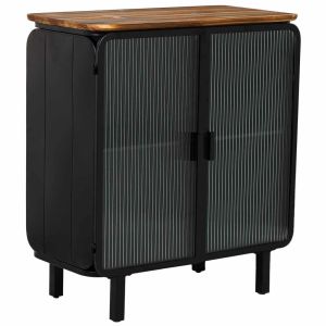 Vitrine em metal, madeira e vidro, 2 portas, preto, 72x37x81h cm