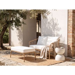 Sofá de jardim 2 lugares follo com banco rattan sintético castanho claro