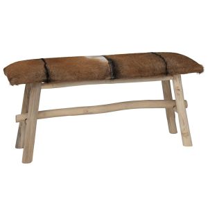 vidaXL banco de madera de teca con cuero auténtico