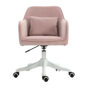 Cadeira de escritório giratória com massagem em veludo rosa 1 lugar