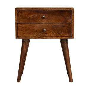 Mesa de cabeceira moderna em madeira maciça, acabamento castanho