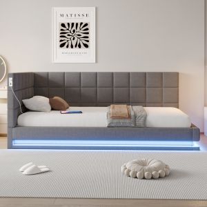 Sofá-cama acolchoado, 90 x 200 cm,cinzento.
