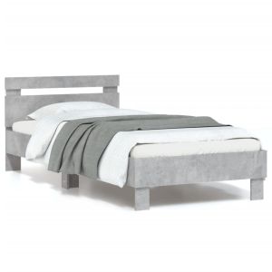Cama c/ cabeceira/luzes LED 90x200cm cinza cimento seaw8583