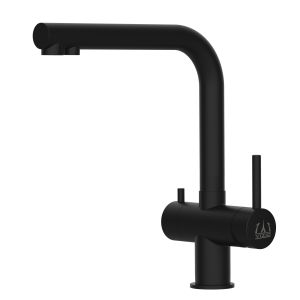 Grifo de cocina 3 vías acero inox, con caño giratorio 360° en l, negro
