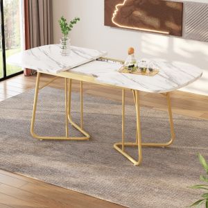 Mesa de jantar extensível mármore branco ouro 80x140/180cm