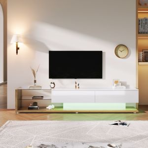 Móvel de tv com 2 gavetas branco e madeira 38x170x36cm