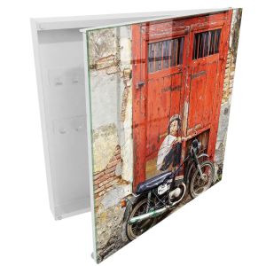 Caixa para chaves moderna 30x30x5 arte de rua, abertura à direita branca