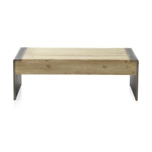 Mesa central folheada a abeto com laterais laqueadas em metal, 120x60x40cm