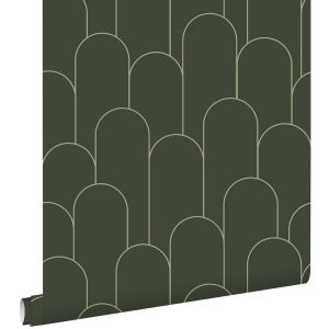 Estahome papel de parede motivo art deco verde escuro 50 x 900 cm