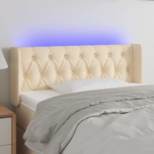 Cabeceira de cama c/ luzes LED tecido 103x16x78/88 cm cor creme