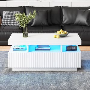 Mesa de centro com faixa de luzes LED, branca