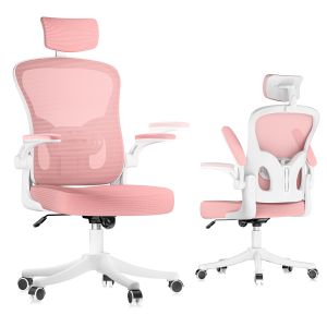 Cadeira de escritório ergonómica em malha respirável, rosa