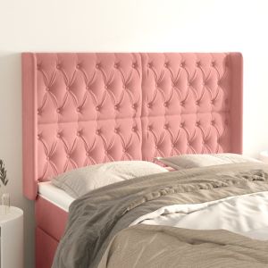 Cabeceira cama c/ abas veludo 163x16x118/128 cm rosa