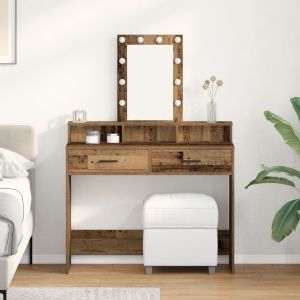 Mesa de maquilhagem com luzes LED em madeira antiga 100x41x140 cm wf356837