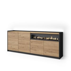Aparador sala de jantar, 207x37x80cm, lareira eléctrica, LED rf4942