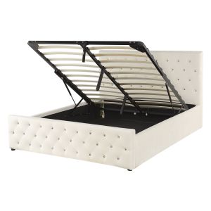 Sommier com arrumação amiens veludo creme claro 140 x 200 cm