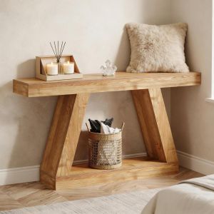 Mesa consola rústica com arrumação mdf natural 140cm