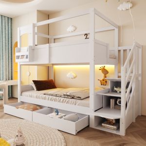 Beliche 90x200cm com arrumação e tábua madeira branco