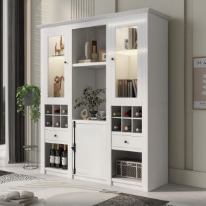 Vitrine alta branca com luz LED e 3 gavetas 170x143x46cm