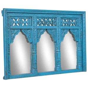 Espelho de madeira azul 93x7x63h cm