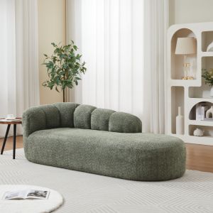 Chaise lounge curva em chenille verde salva sem braços