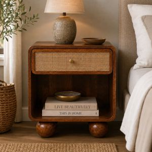 Artisan furniture mesa chestnut com frente tecida, 1 gaveta