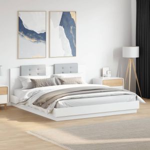 Cama com cabeceira e luzes LED 160x200 cm branco pt6086