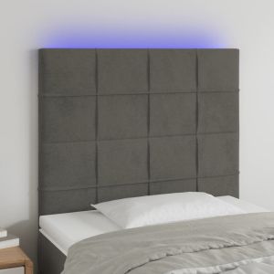 Cabeceira de cama c/ LED veludo 100x5x118/128 cm cinza-escuro ptob7483