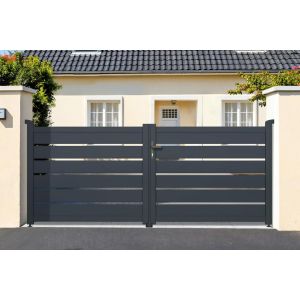 Portão de batente ajustável largura 3m vogel h.120cm alumínio cinza