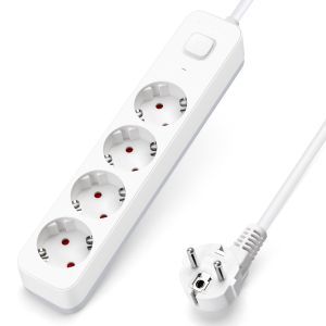 Aigostar régua 4 tomadas, extensão 1,5m com interruptor, branco