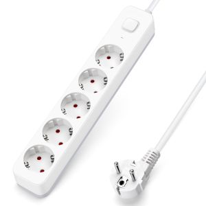 Aigostar régua 5 tomadas, extensão 5m com interruptor, branco