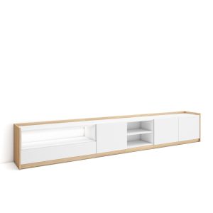 Móvel de tv, 310x37x50cm, branco e carvalho soft, LED rf4863