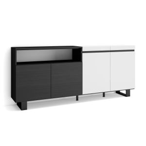 Aparador sala de jantar, 200x35x87cm, branco e preto rf2392