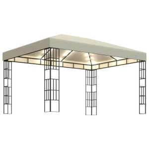 Gazebo com cordões de luzes LED 3x4 m cor creme