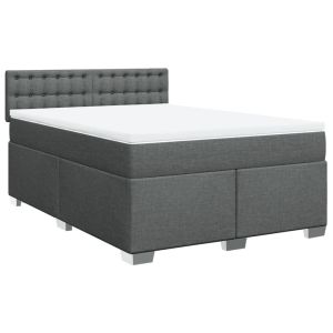 vidaXL cama box spring con colchón tela gris oscuro 140x190 cm